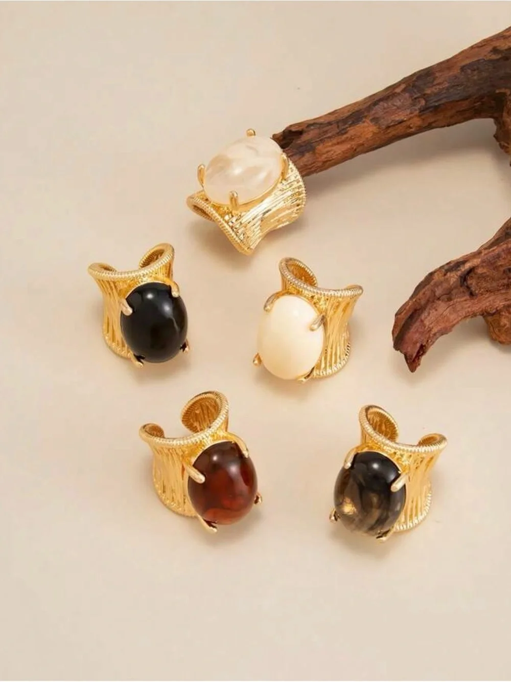 5-Piece Gold Tone Adjustable Statement Ring Set – Vintage Inspired
